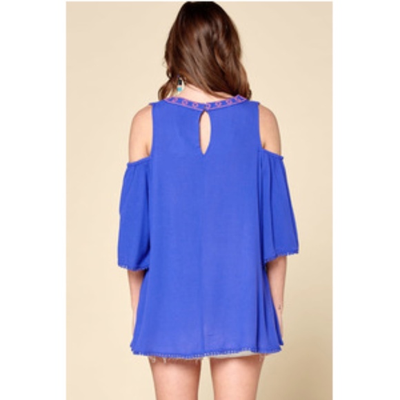 🌟 “The Brooke" Royal Blue Floral Embroidered Cold-shoulder Top - Picture 2 of 2